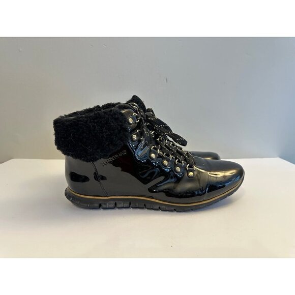 Cole Haan Women’s Zerogrand Black Patent Leather Hiker Boots Lined Size 11 B - Picture 1 of 12
